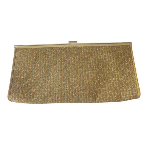 Dior Vintage Monograph Gold Clutch with Coin Purse Designer Logo - Picture 14 of 14